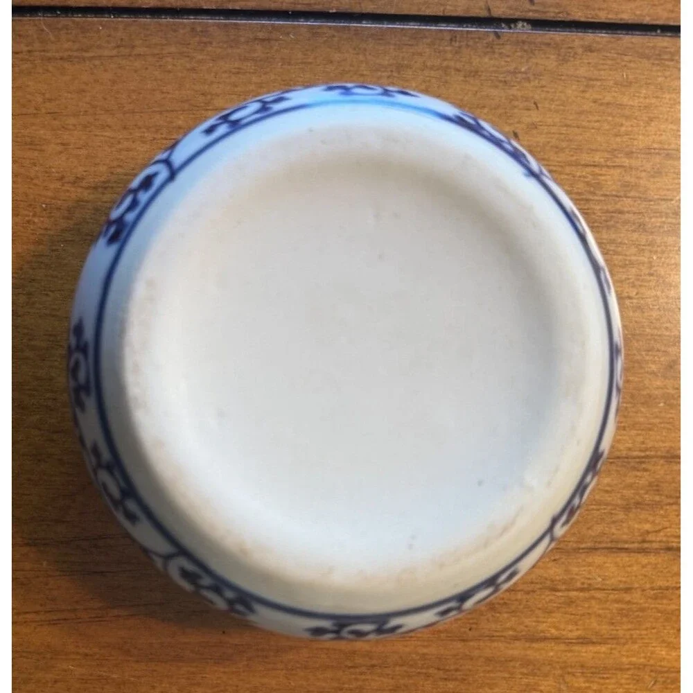 VTG Chinese Chinoiserie Blue White Flowers Porcelain Planter Trinket Dish Bowl